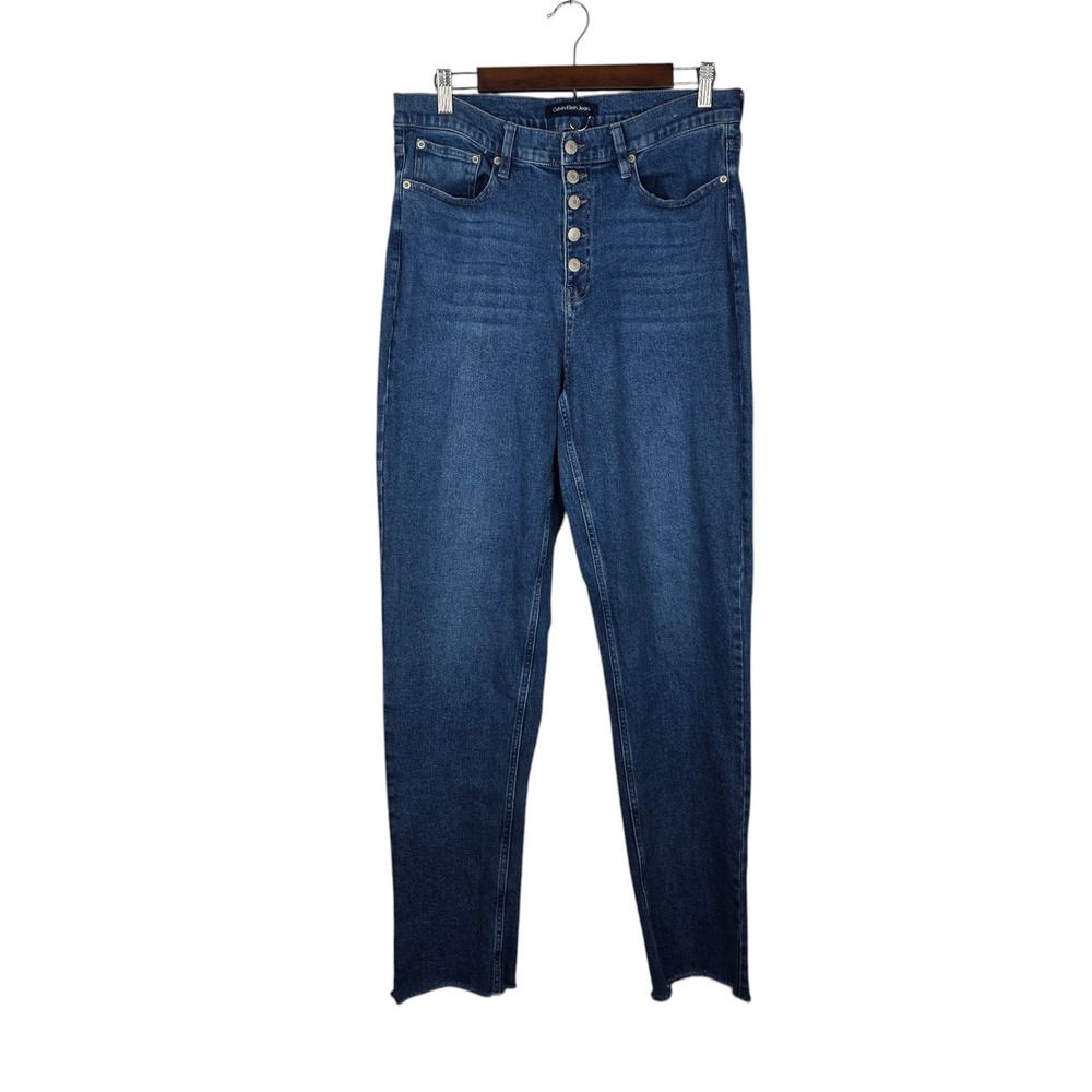 Calvin Klein Jeans Womens 32 Denim Mom Jeans High Rise Button Fly Raw Hem Chic